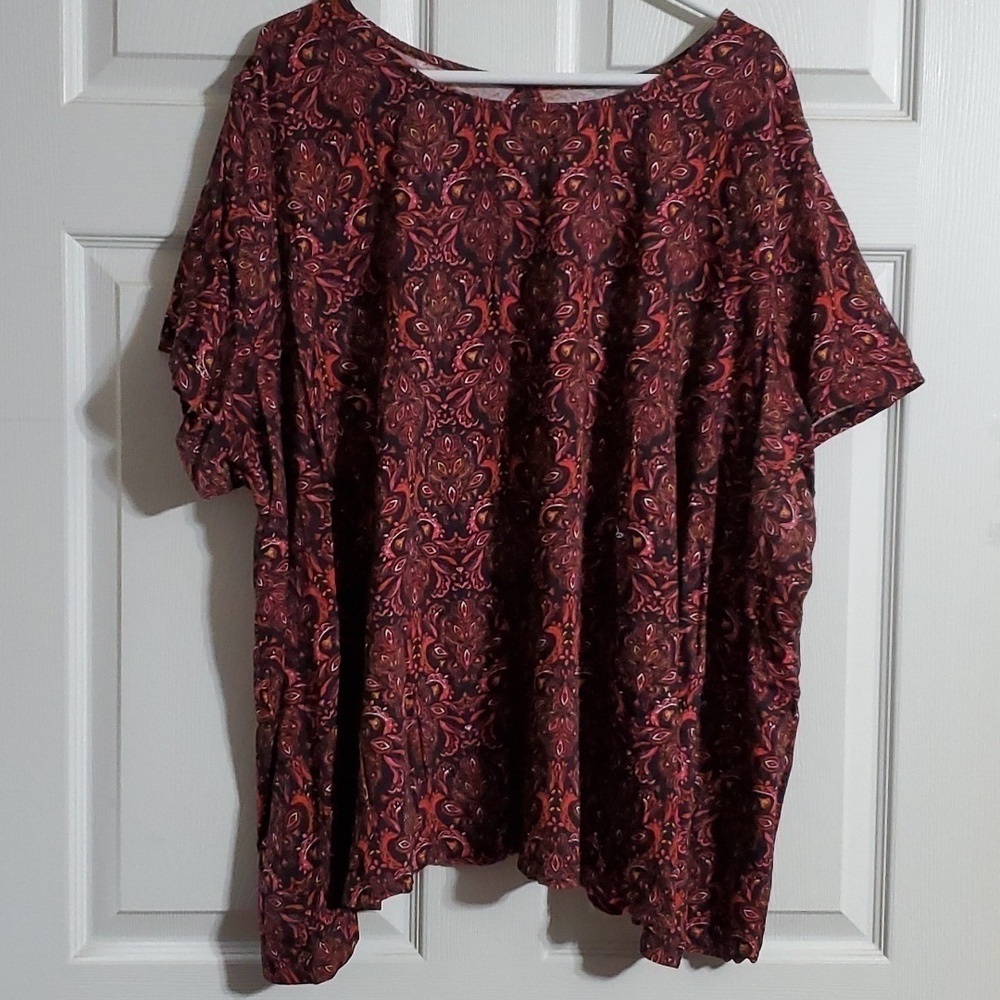Roman's Red & Black Short Sleeve Sharkbite Keyhole Top Women's Size 4X